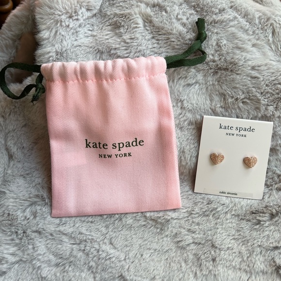 Kate Spade diamond rose gold heart shape earrings - Picture 2 of 6